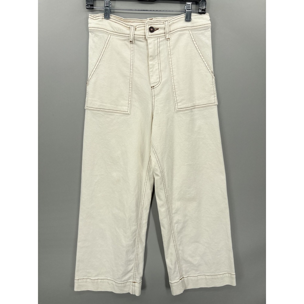 Fifteen Twenty Pants Womens 6 White Cropped Wide Leg High Rise Twill Utility